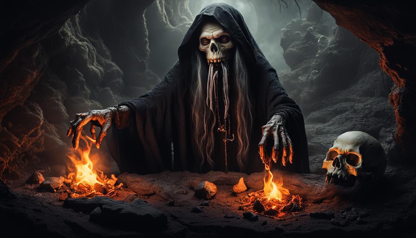 Medieval Witch Performing Dark Magic Ritual