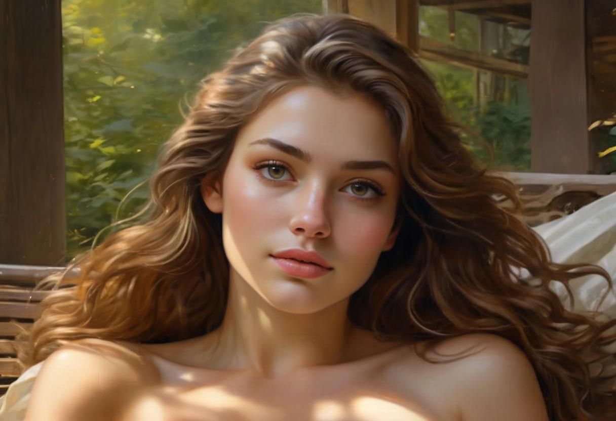 Hyperrealistic Portrait of Woman on Porch Swing