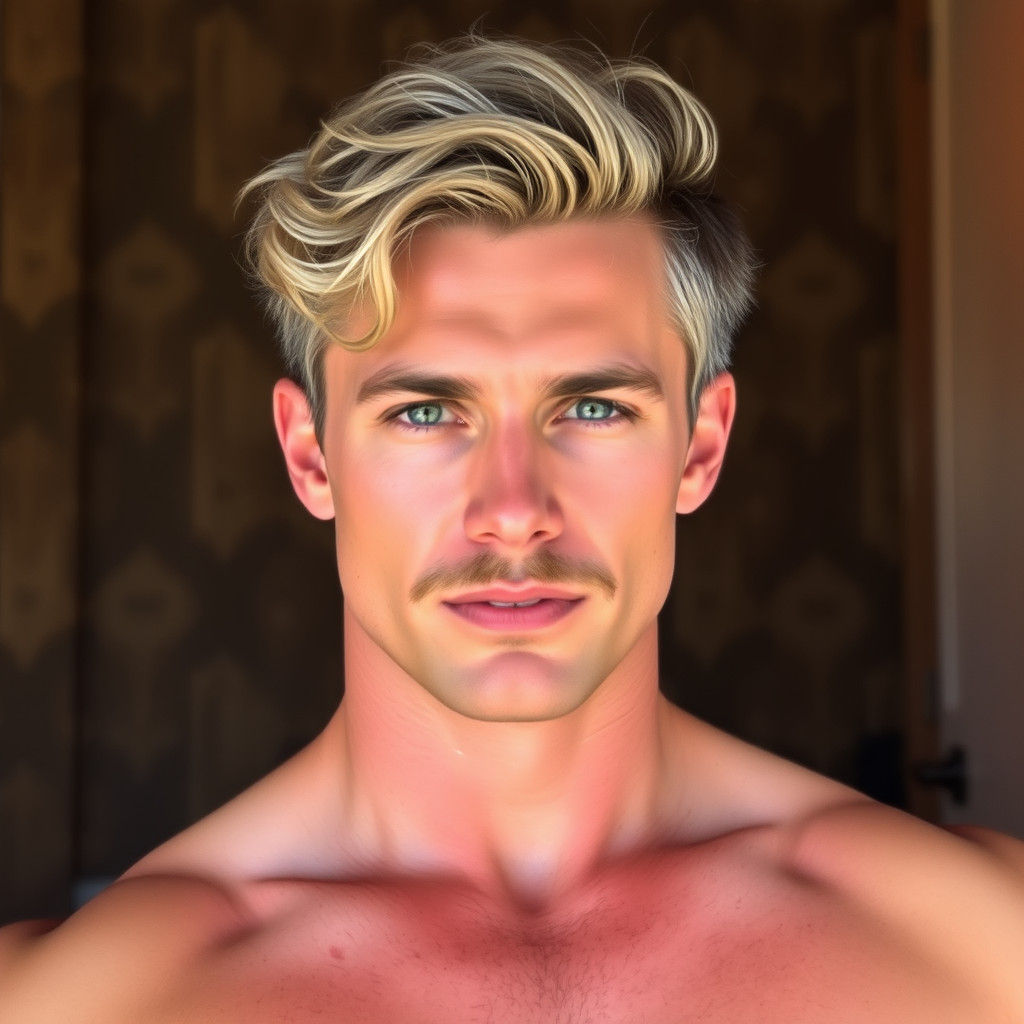 Handsome Muscular Man with Blond Hair and Mustache