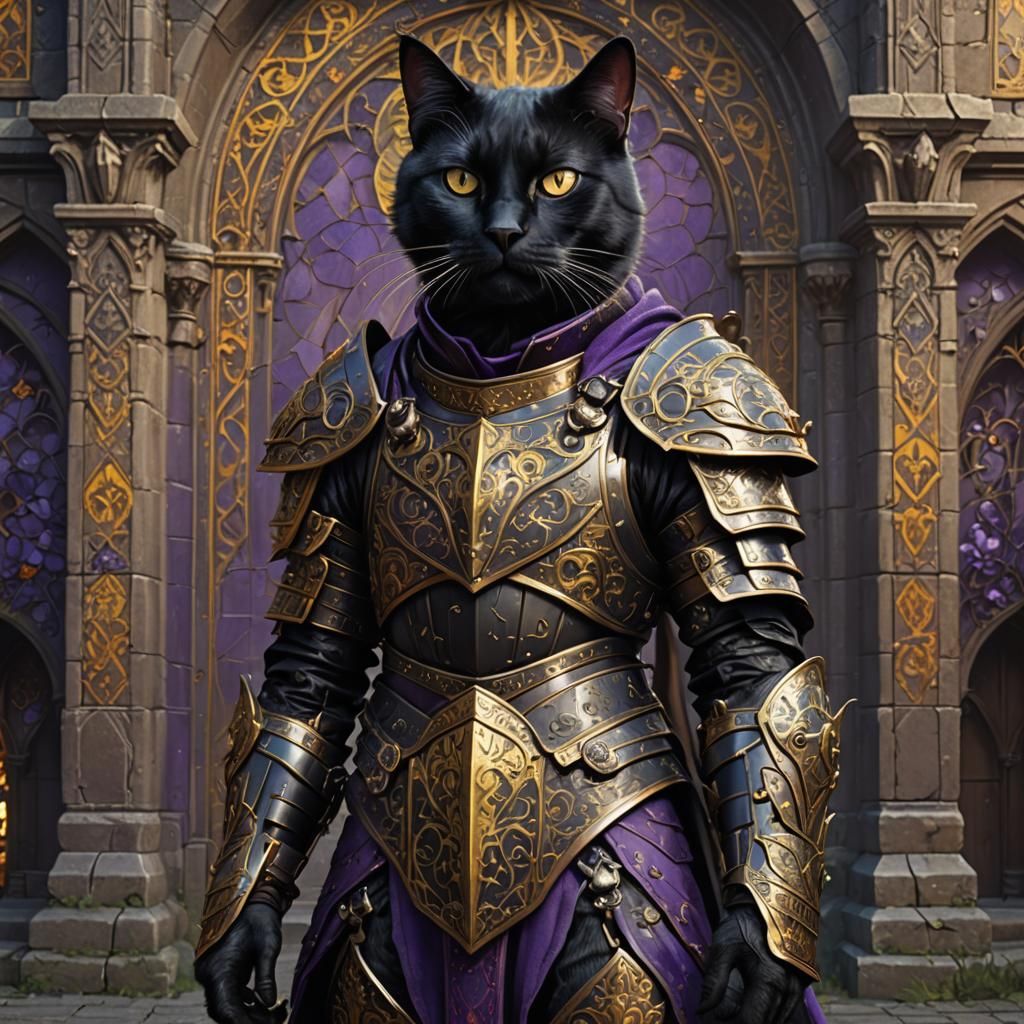 Armored Cat in Dark Fantasy Style