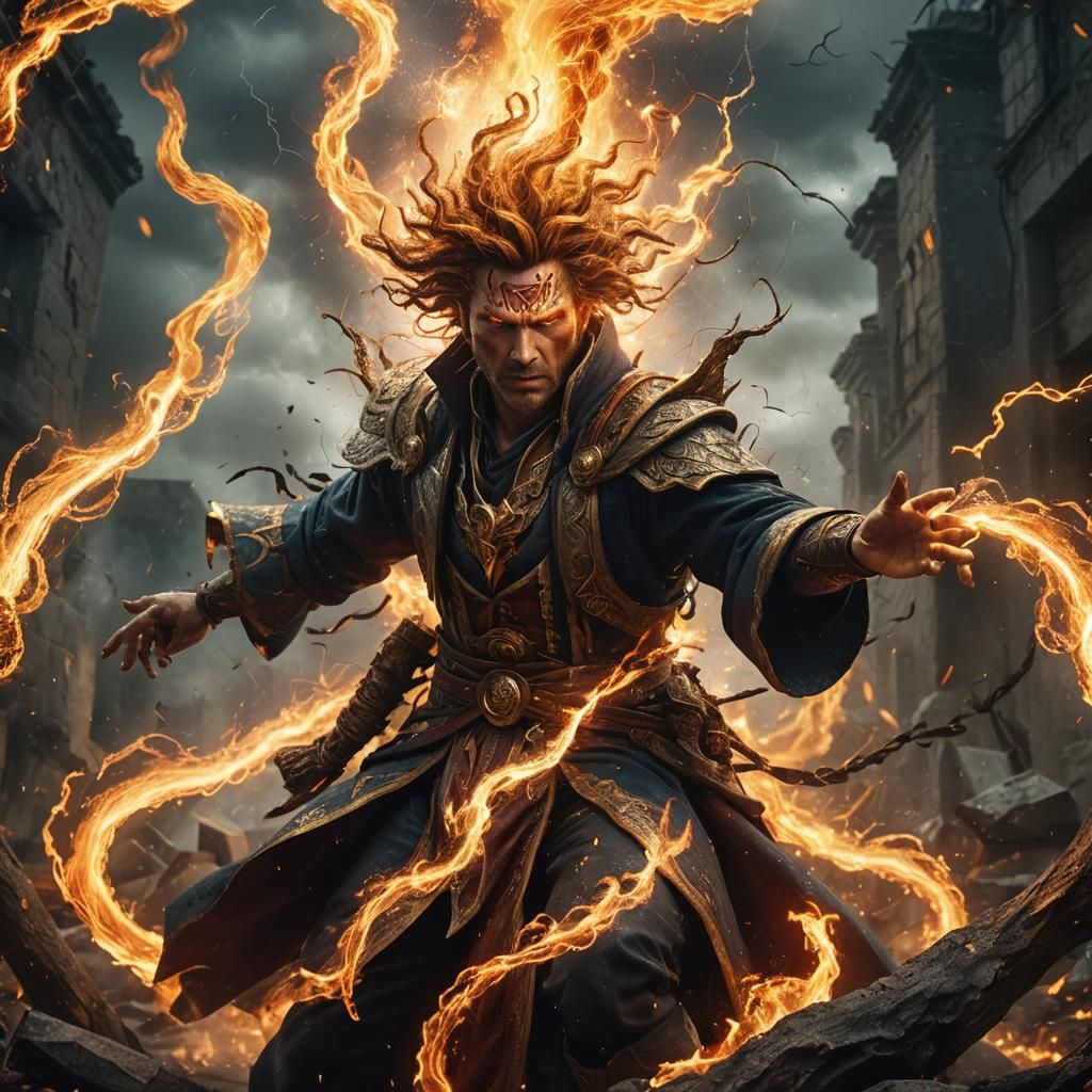 Elemental Mage Creates Fire and Lightning Tornado