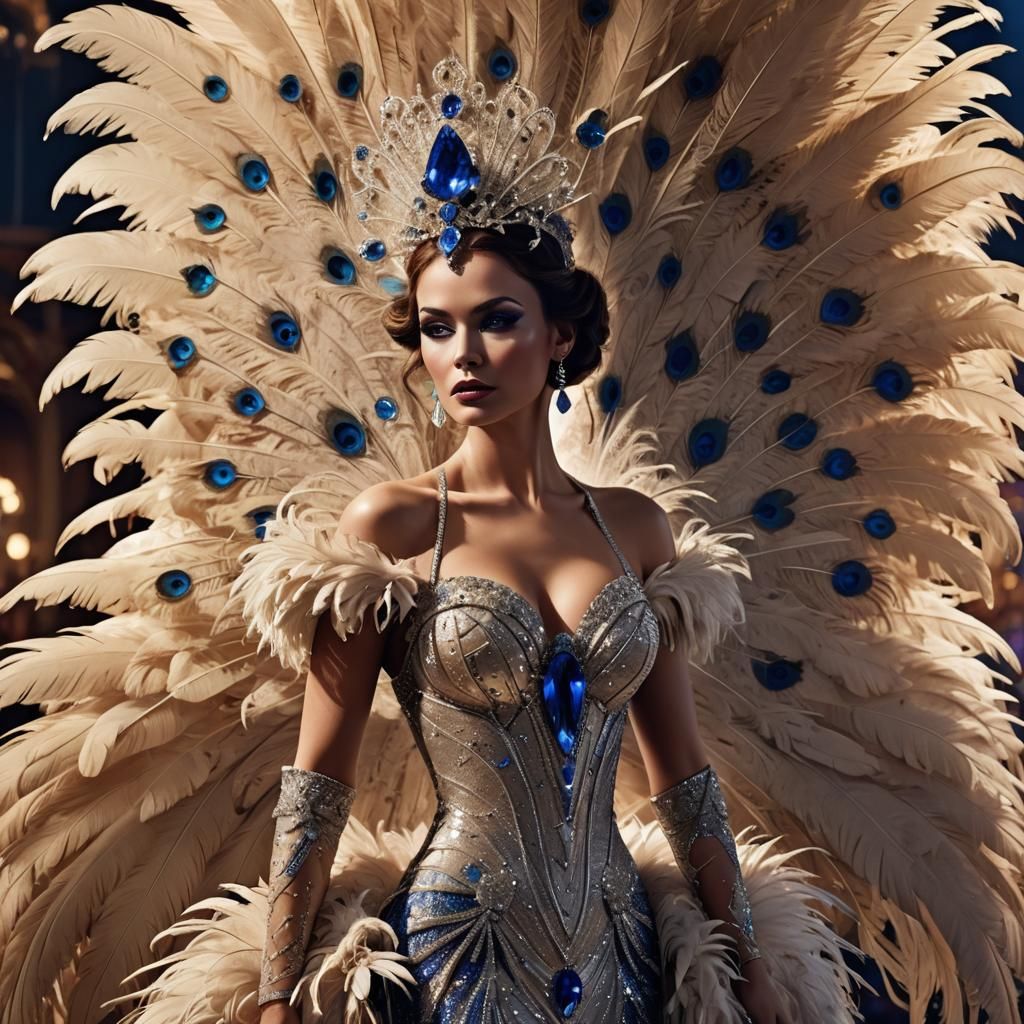 Vegas Showgirl in Diamond Feathers: Digital Matte Painting