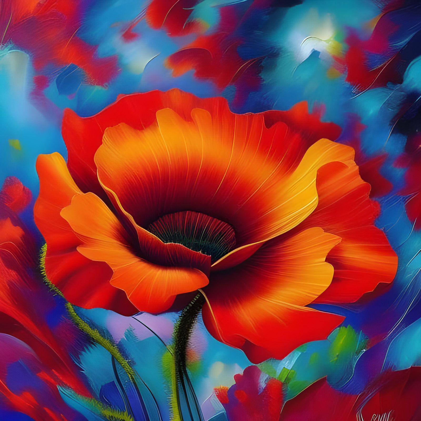 Abstract Poppy Painting in Expressionist Style