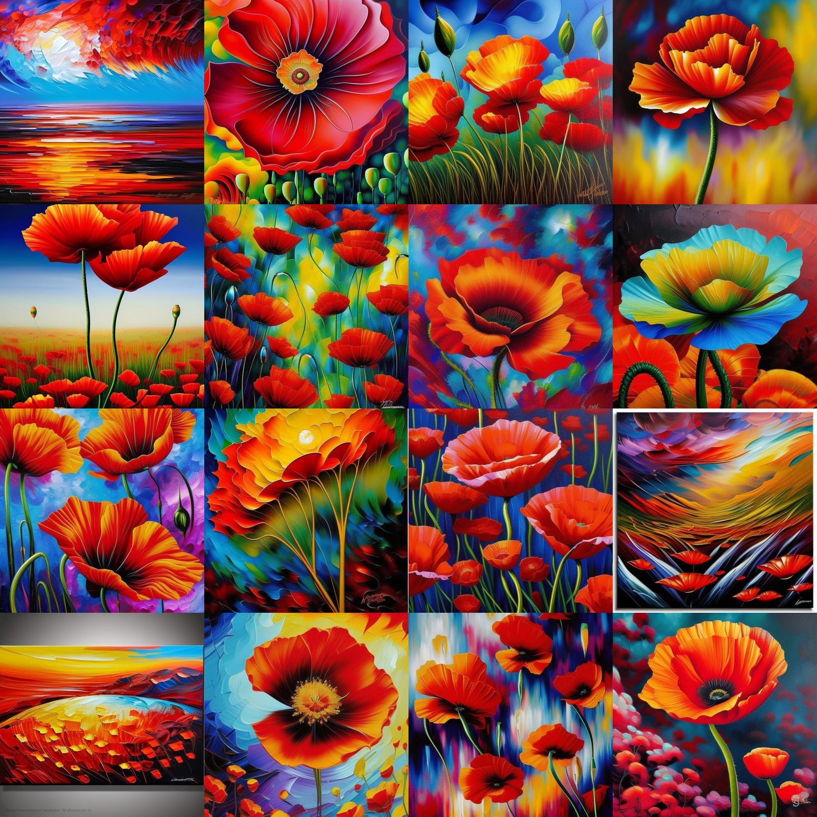 Abstract Poppy Painting in Comic Book Style