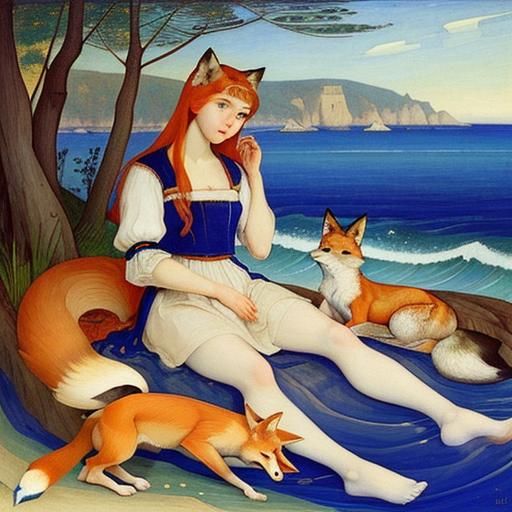 Foxes by the Sea: Evocative Illustration