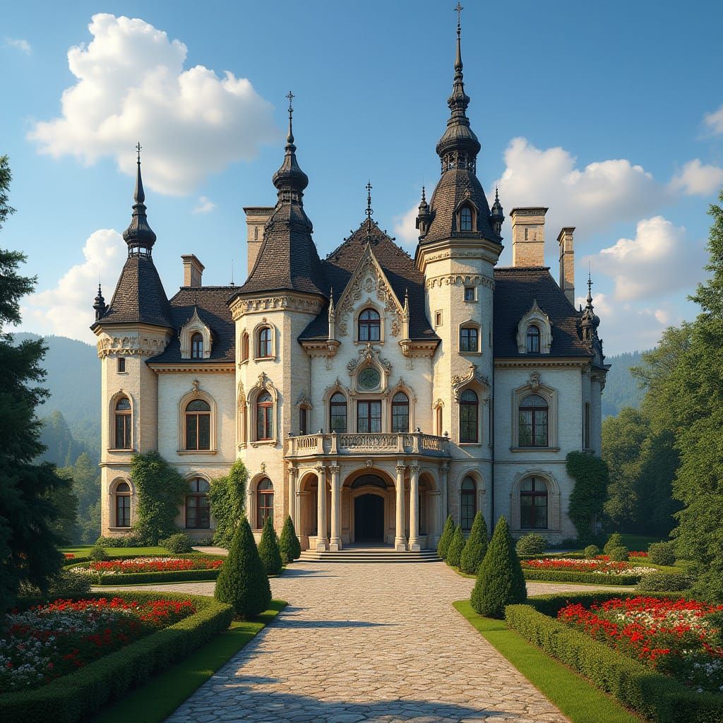 Polish Castle Mansion in Golden Light