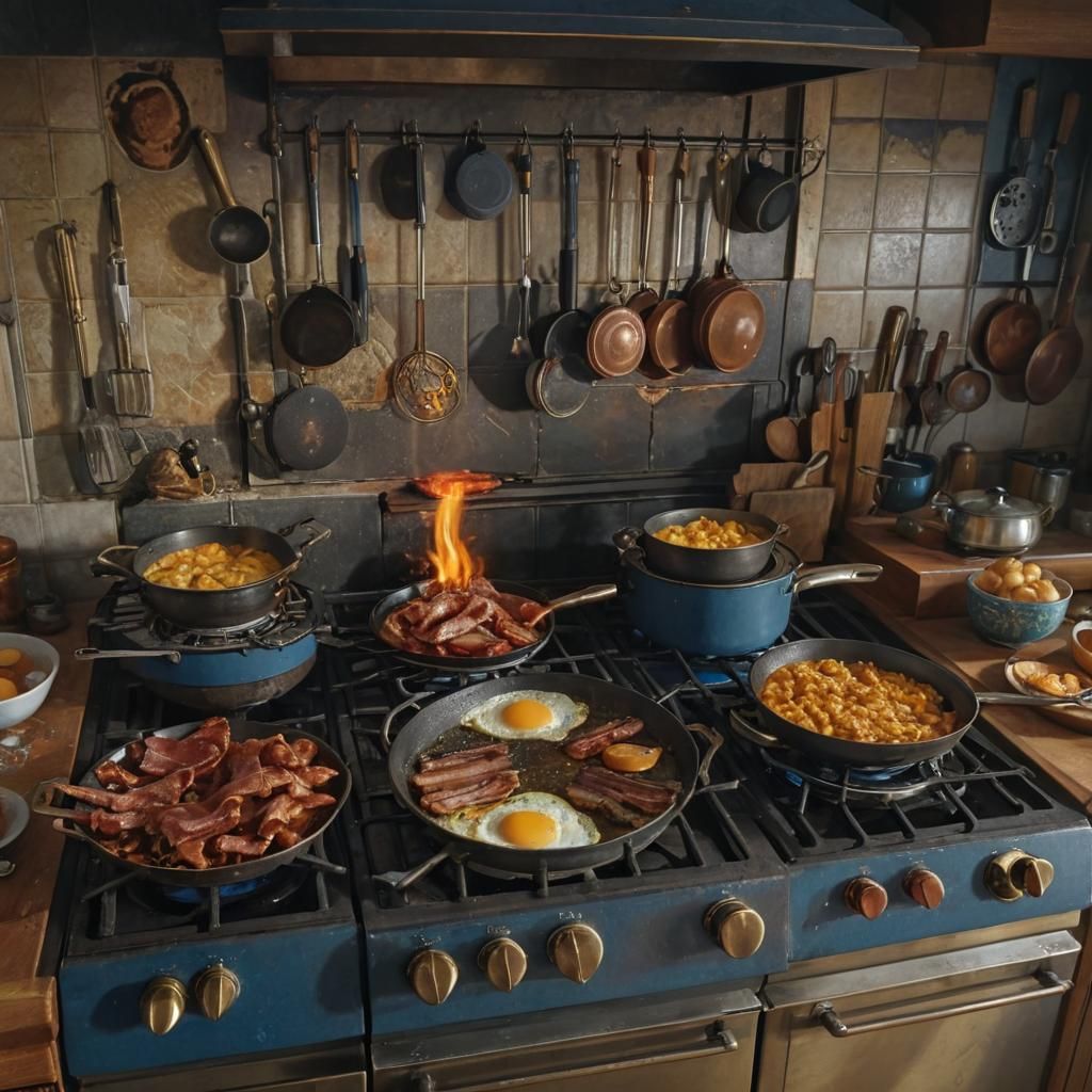 Fantastical Kitchen Stove with Sizzling Breakfast, Matte Pai...