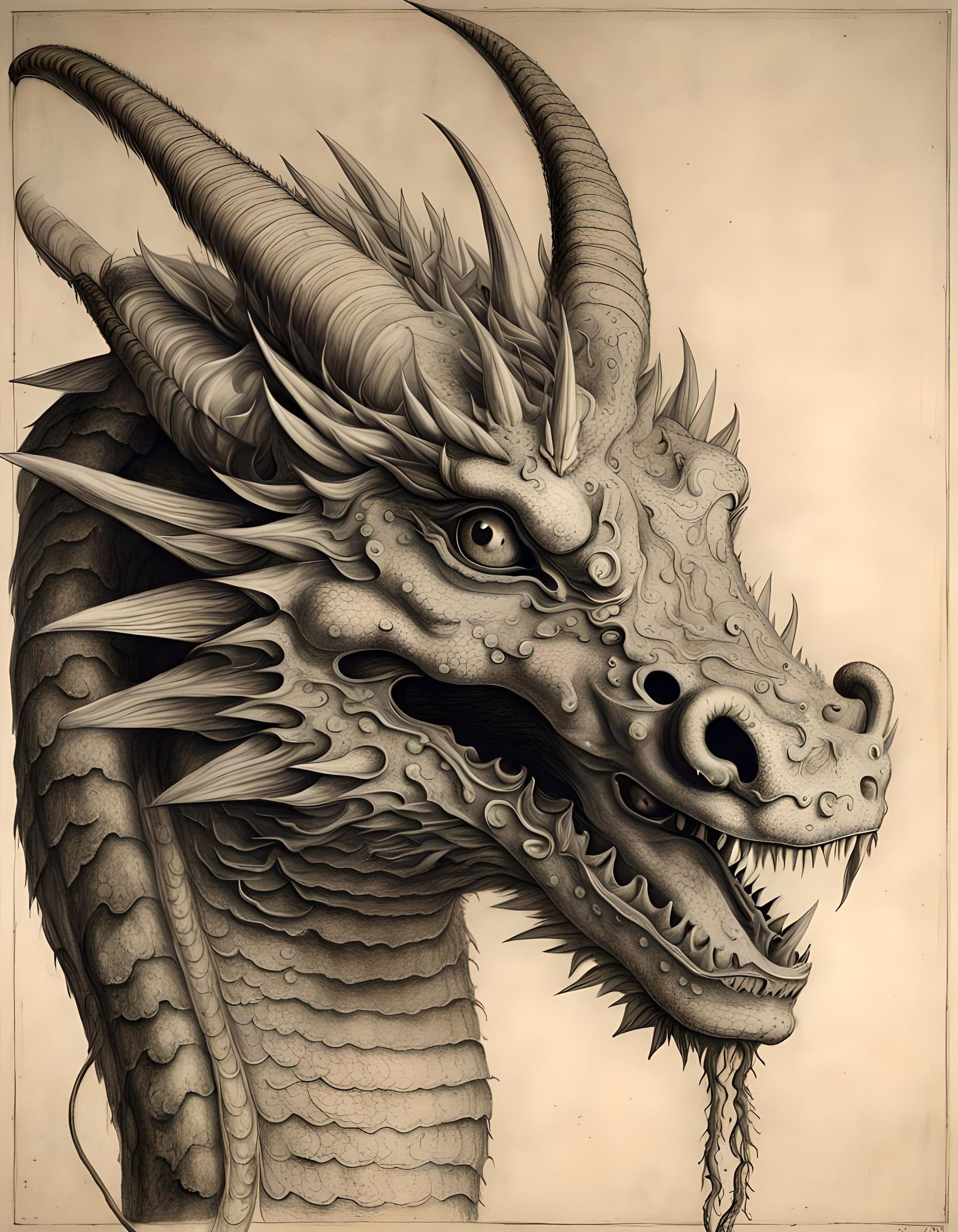Detailed Charcoal Basilisk in Style of Dürer