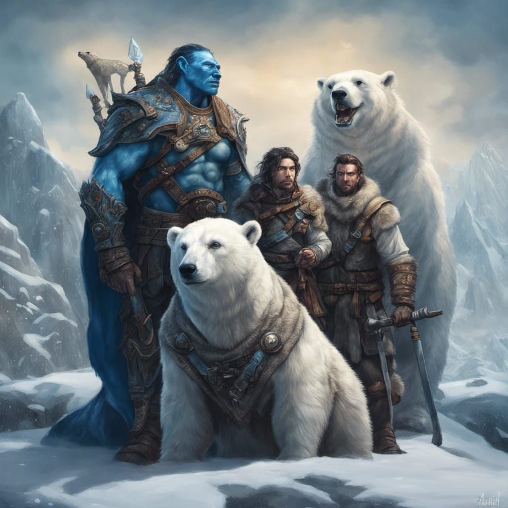 Fantasy Party: Goliath, Druid, Ranger, and Polar Bears