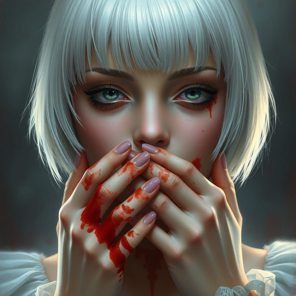 Ethereal Fantasy: Woman with Stitched Mouth