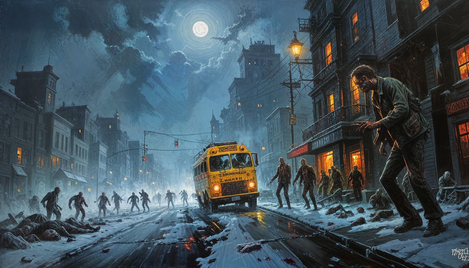 Noir Night of Zombie Apocalypse in Acrylic Art