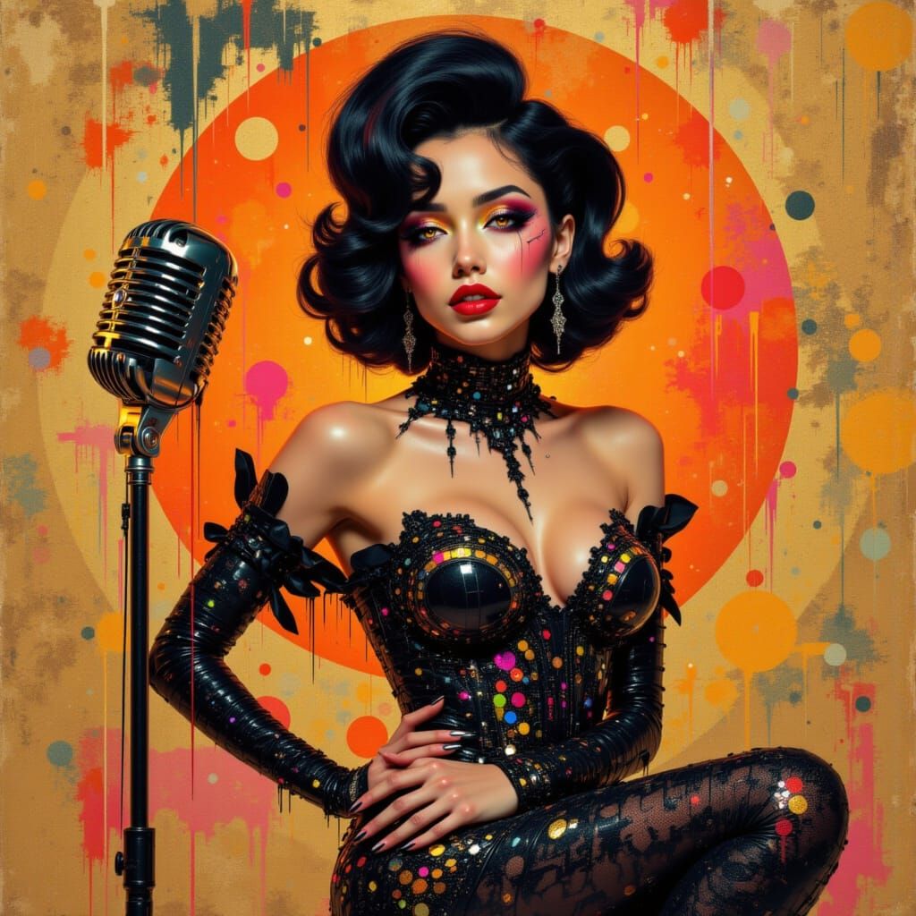 Stylized Pinup Showgirl in Japanese Woodblock Style