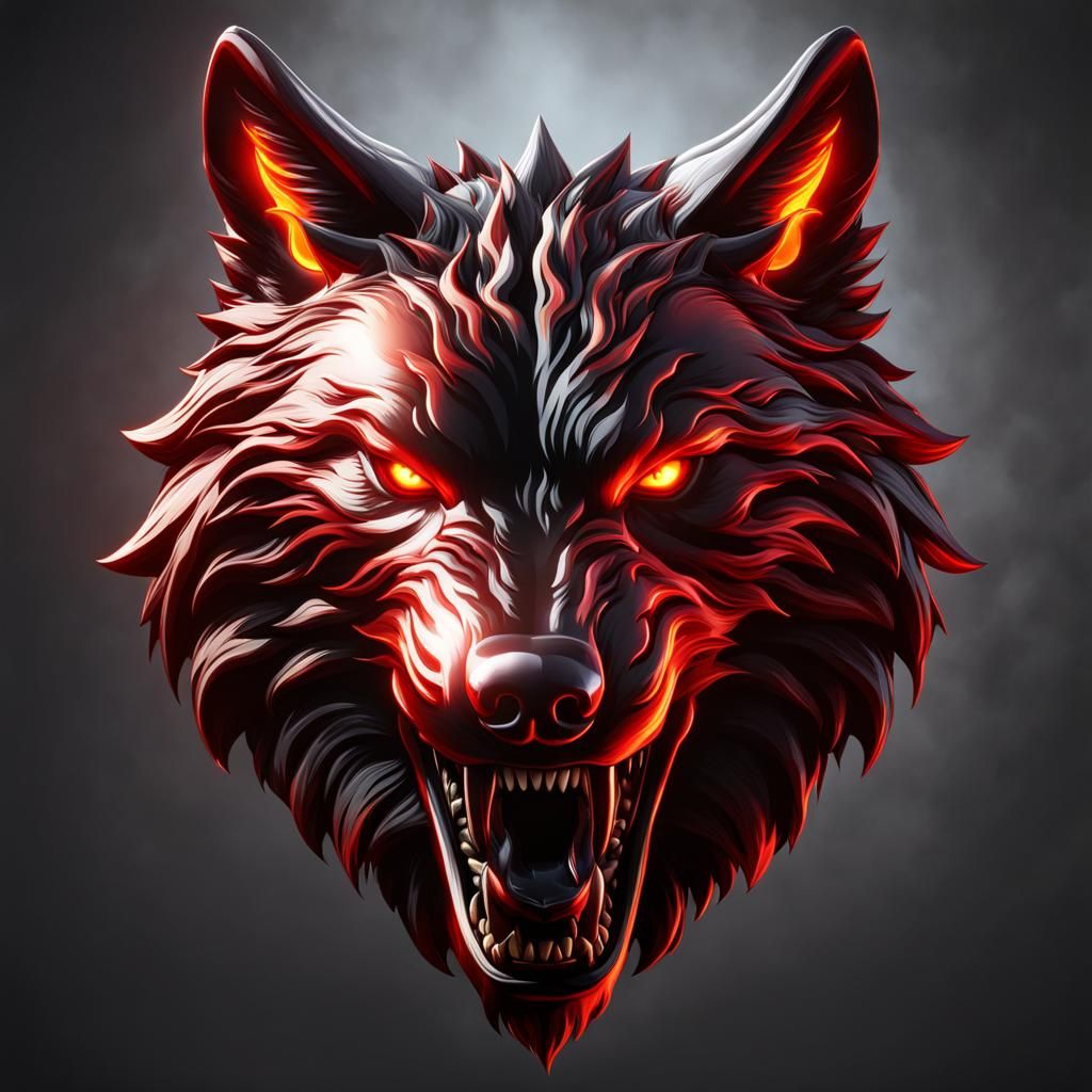 Red Wolf Logo with Flames: Dark Fantasy Concept Art