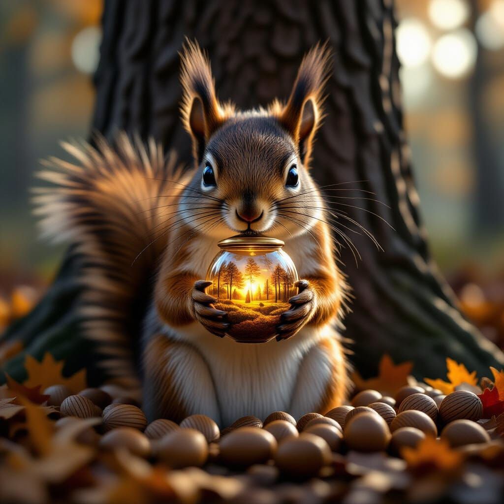 Squirrel with Autumn Acorn, Digital Art