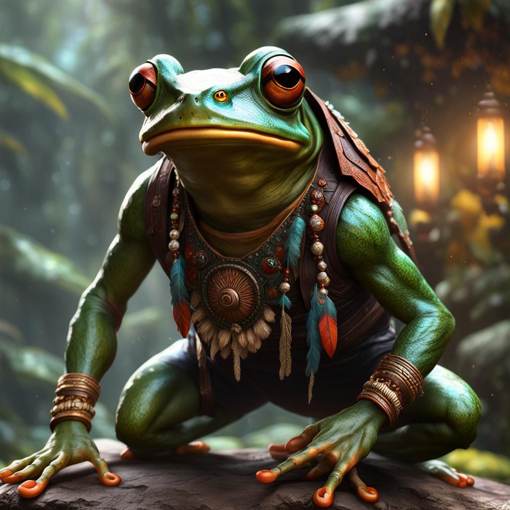 Inca Frog Folk with Decorative Feather Headband