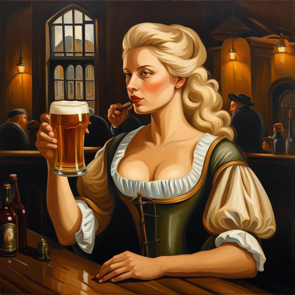 Blond Woman in Pub, Old Dutch Master Style