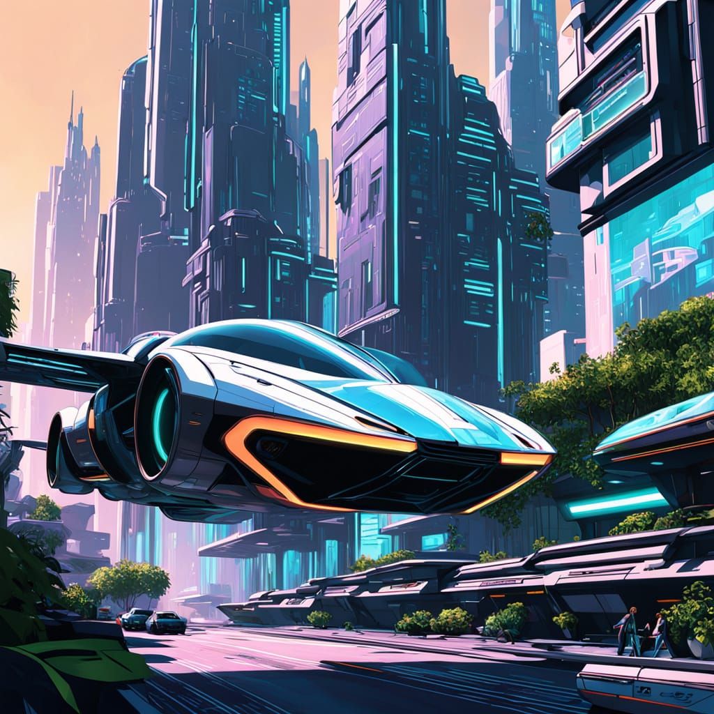 Surreal Futuristic Utopia in Vibrant Neon Hues