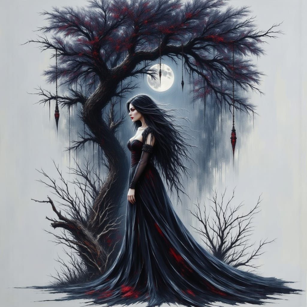 Vampire Woman in Moonlit Forest, Romantic Style
