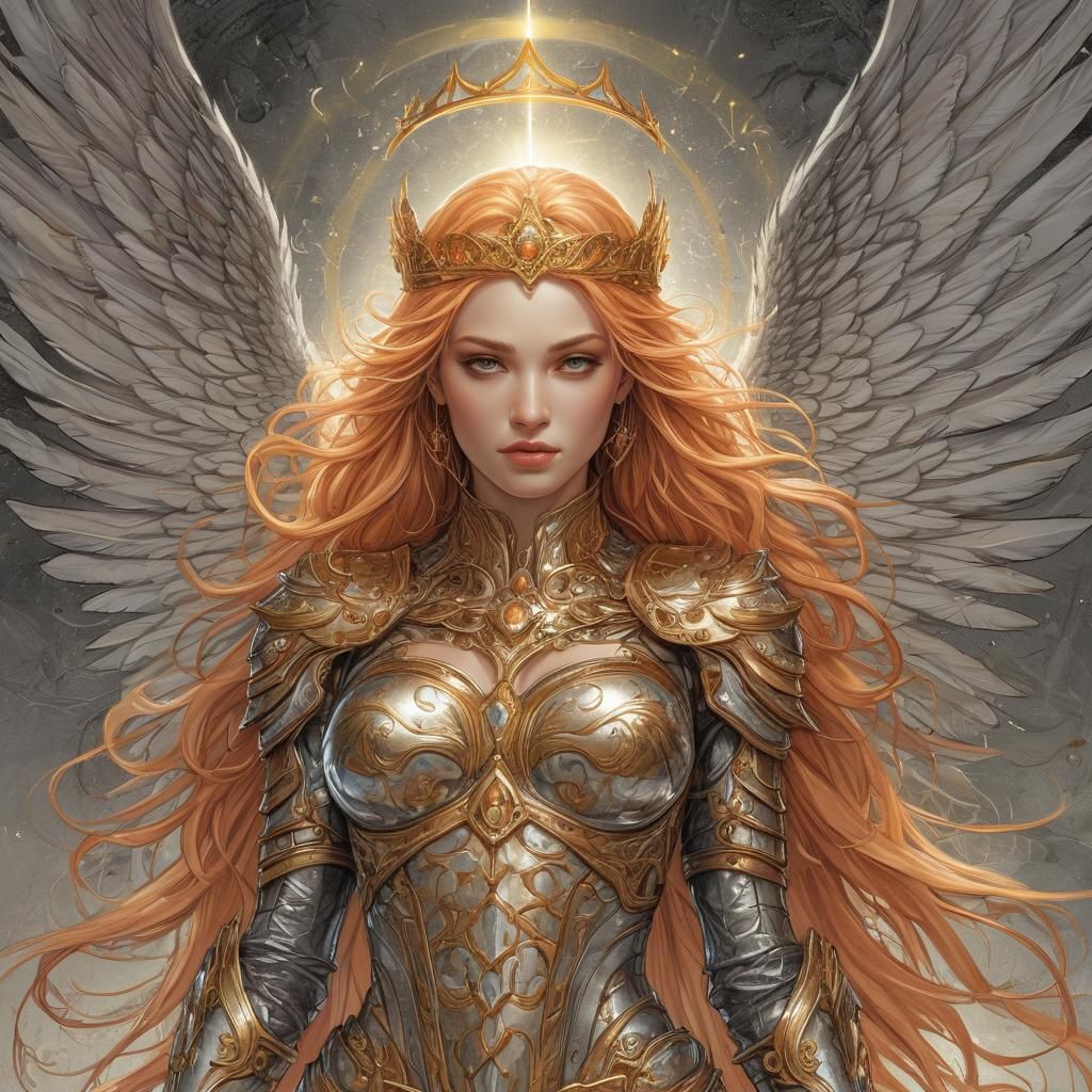 Angelic Female Character in Ornate Golden Armor