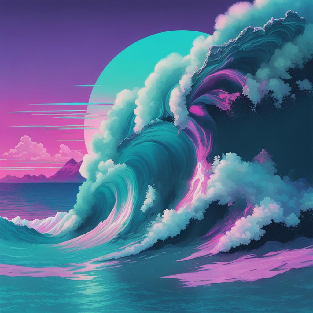 Vaporwave Dreamscape in Neon Digital Art Style