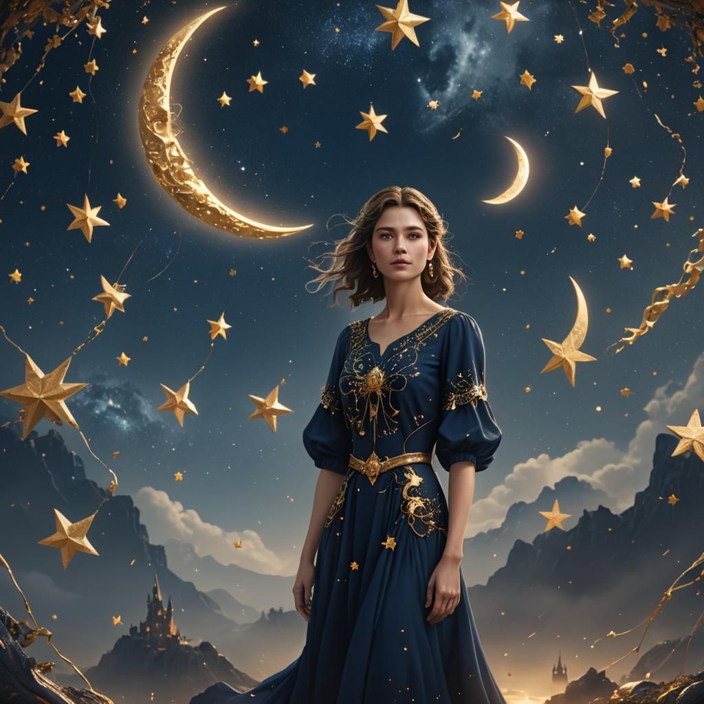 Woman in Starry Dress: Fantasy Concept Art