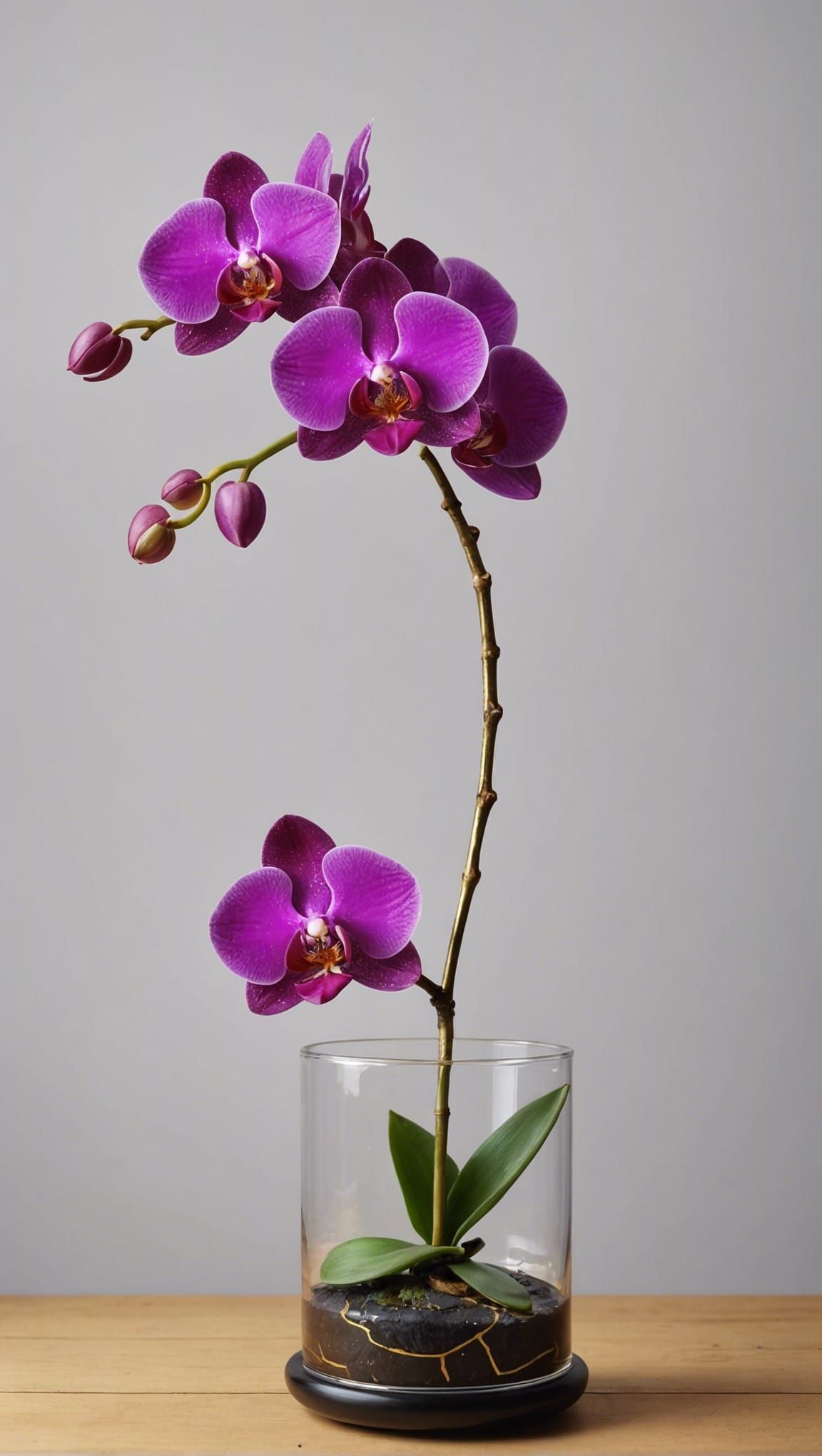 Magenta Orchid in Kintsugi Vase on Shoji Screen