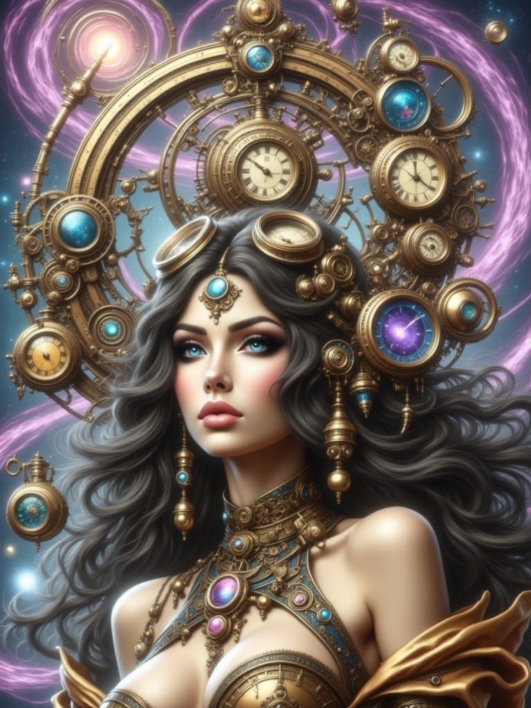Steampunk Goddess in Cosmic Gearwork Realm