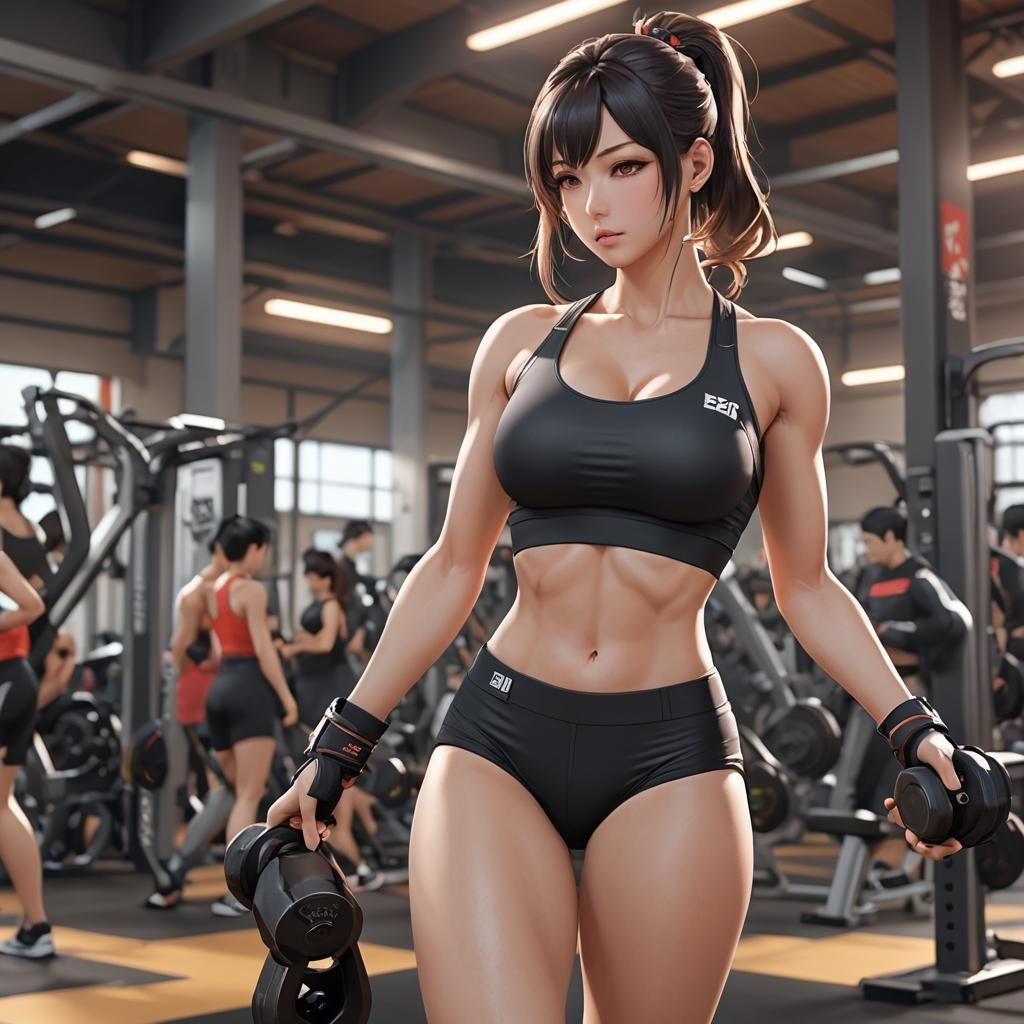 Anime Gym Girl in Revealing Outfit, 3D Art