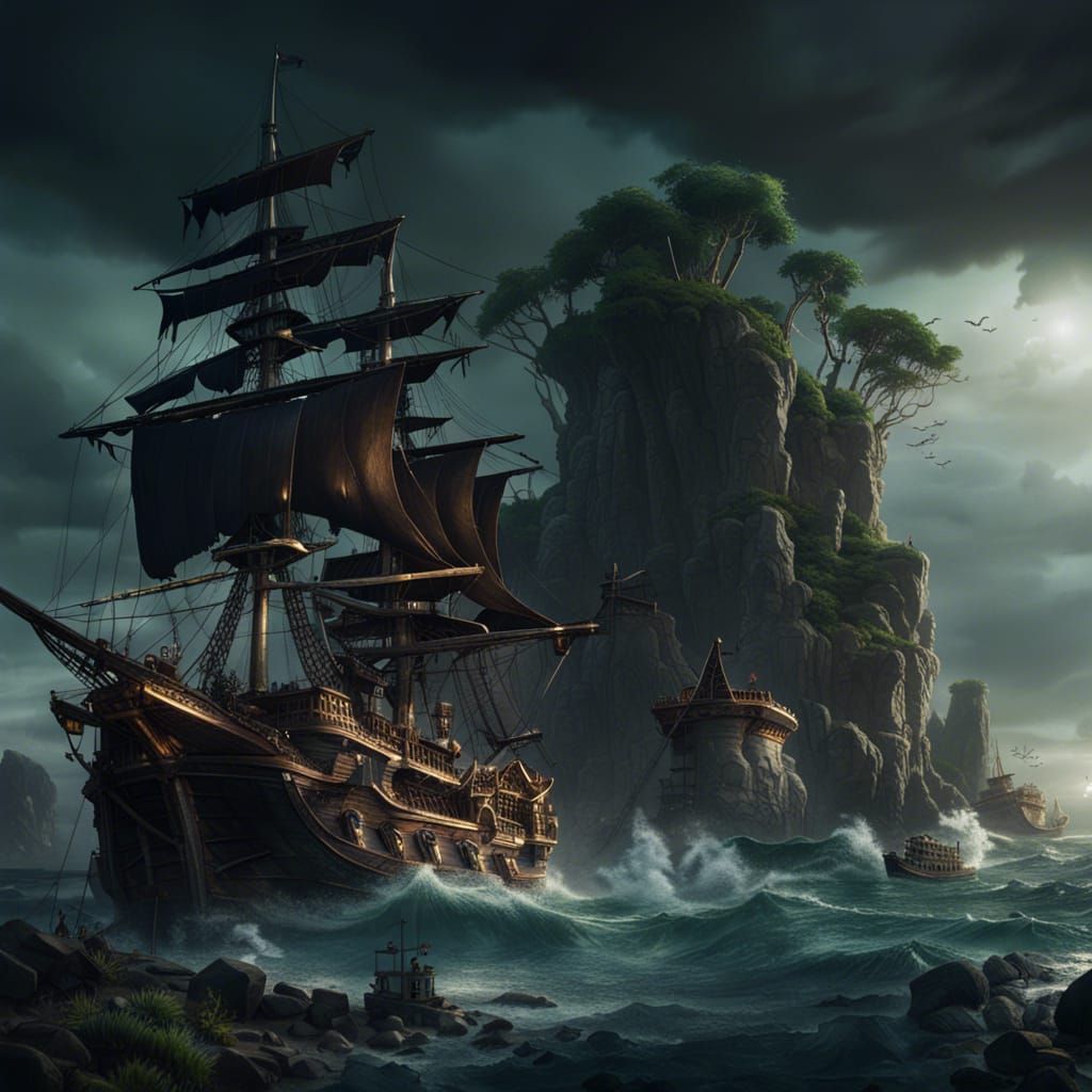 Pirate Stronghold on Skull Island in Storm