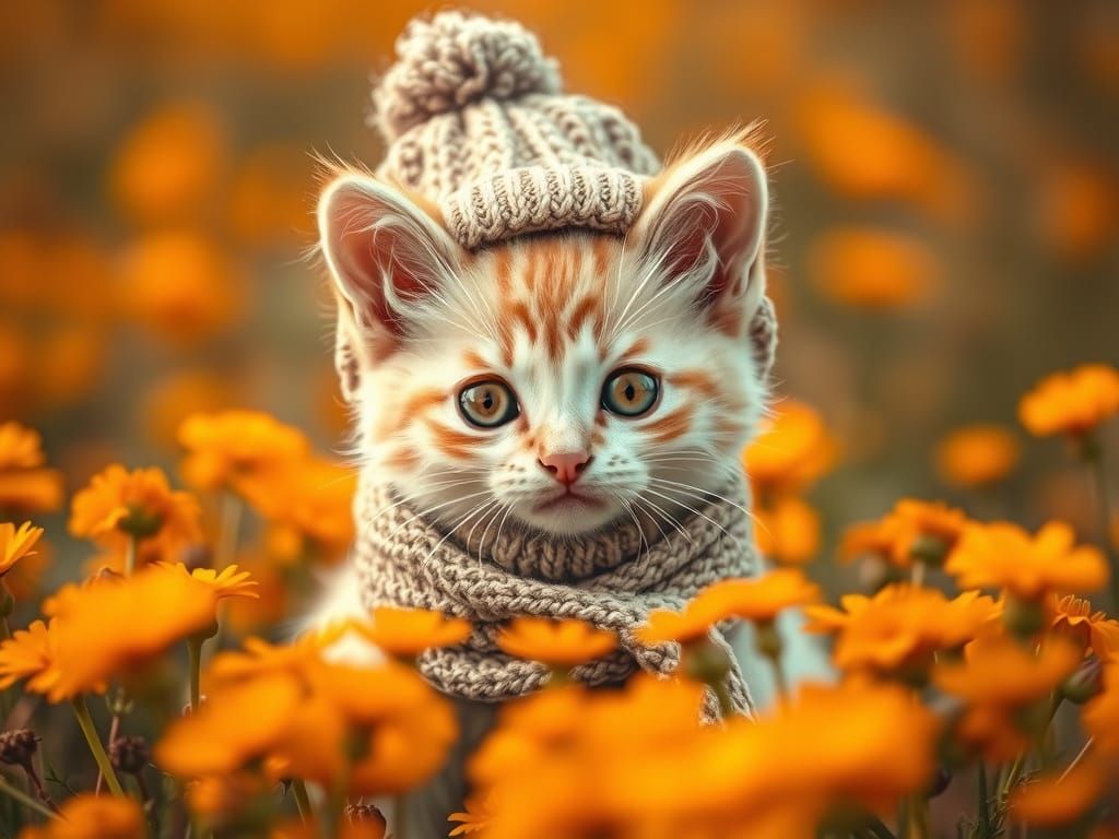 Cute Kitten in Cozy Autumnal Attire