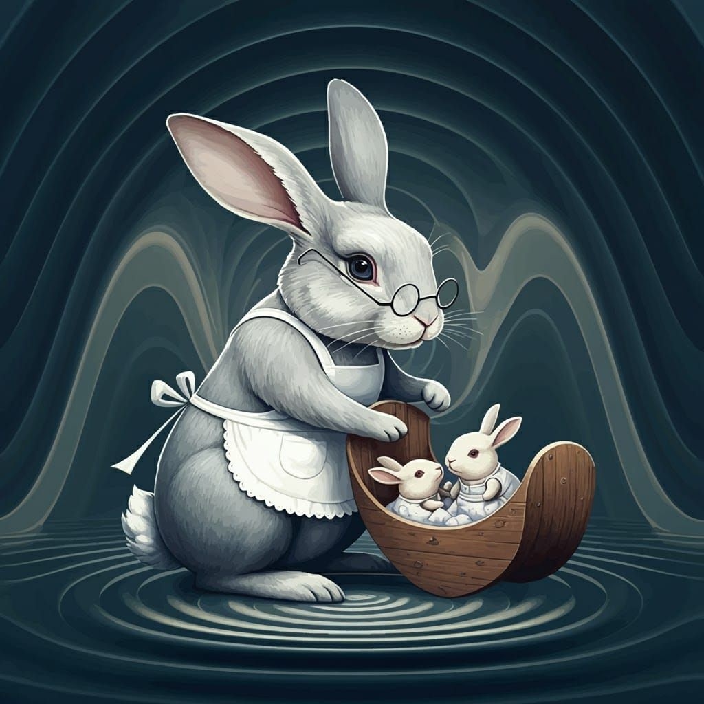 Rabbit Rocking Bunnies in Op Art Style