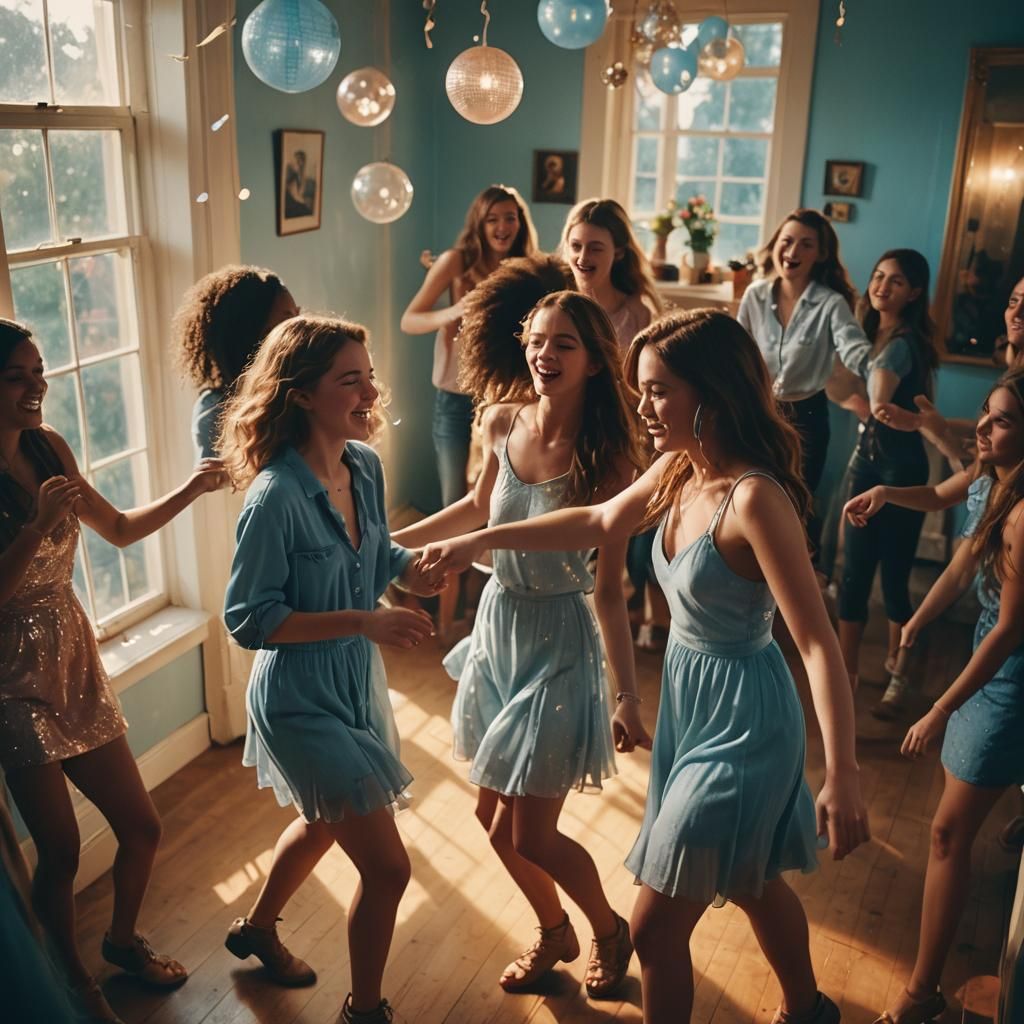 Friends Dancing at Party in Cinematic Lighting