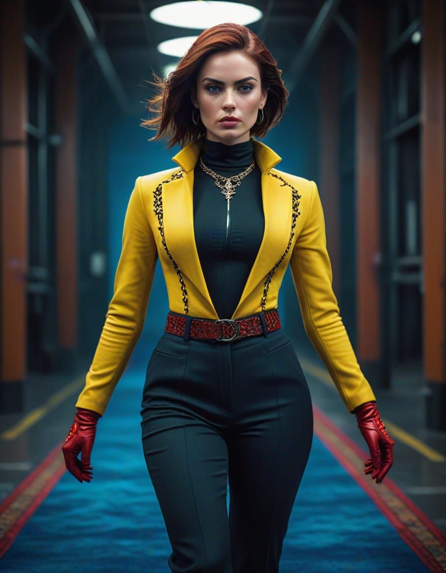 Runway Model in Red and Yellow Costume