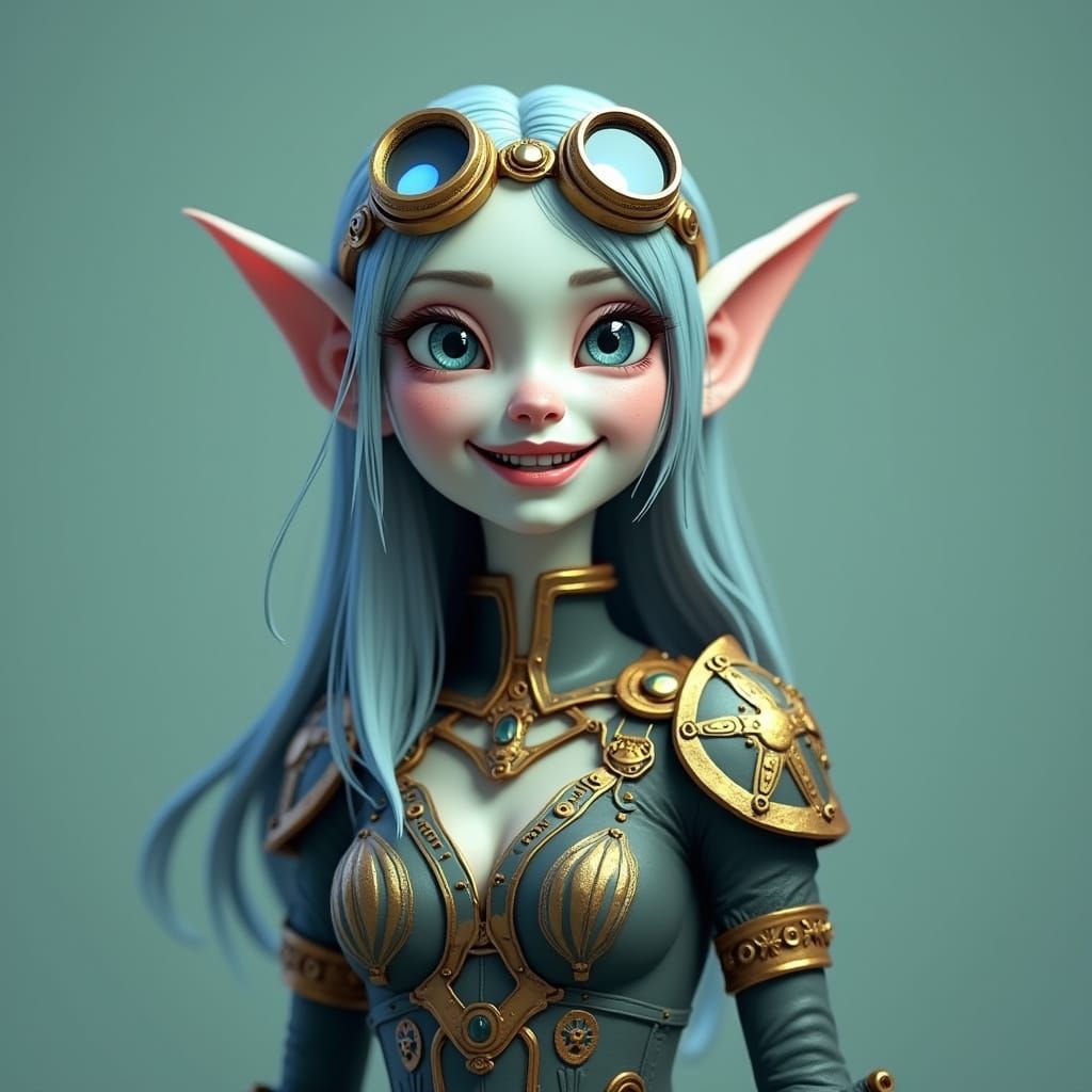 Steampunk Drow Elf Engine in Dark Fantasy Concept Art