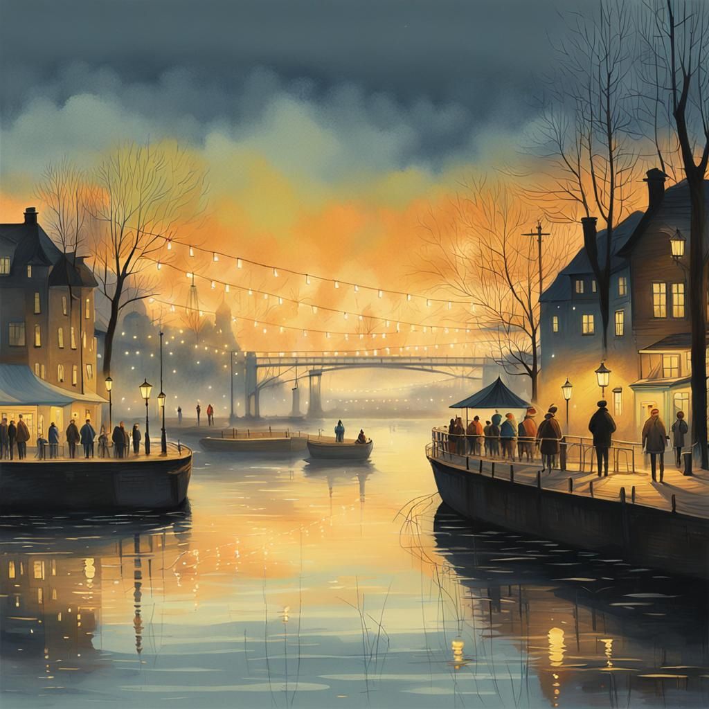 Enchanting Riverside Scene in Dreamlike Style