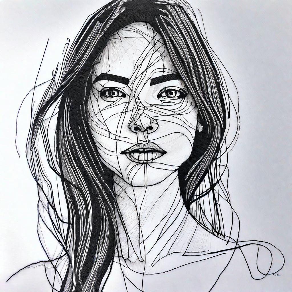 Intricate One-Line Portrait in Black and White