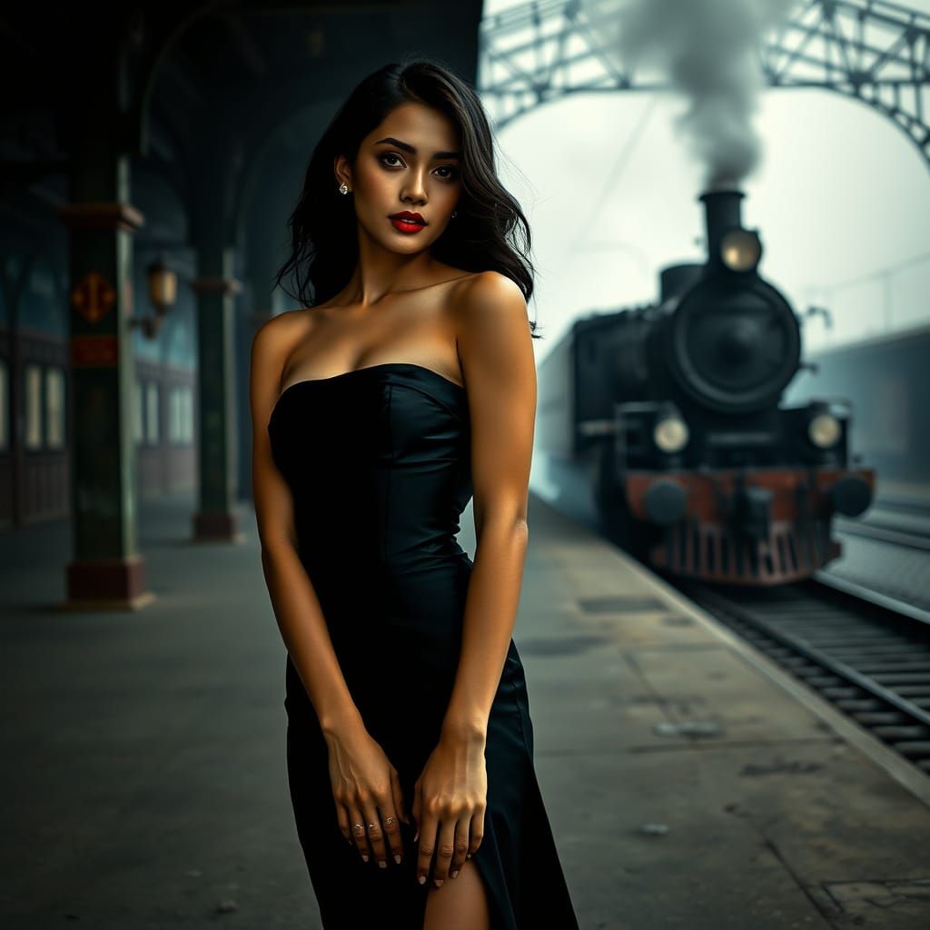 Enigmatic Malaysian Siren on a Deserted Train Platform