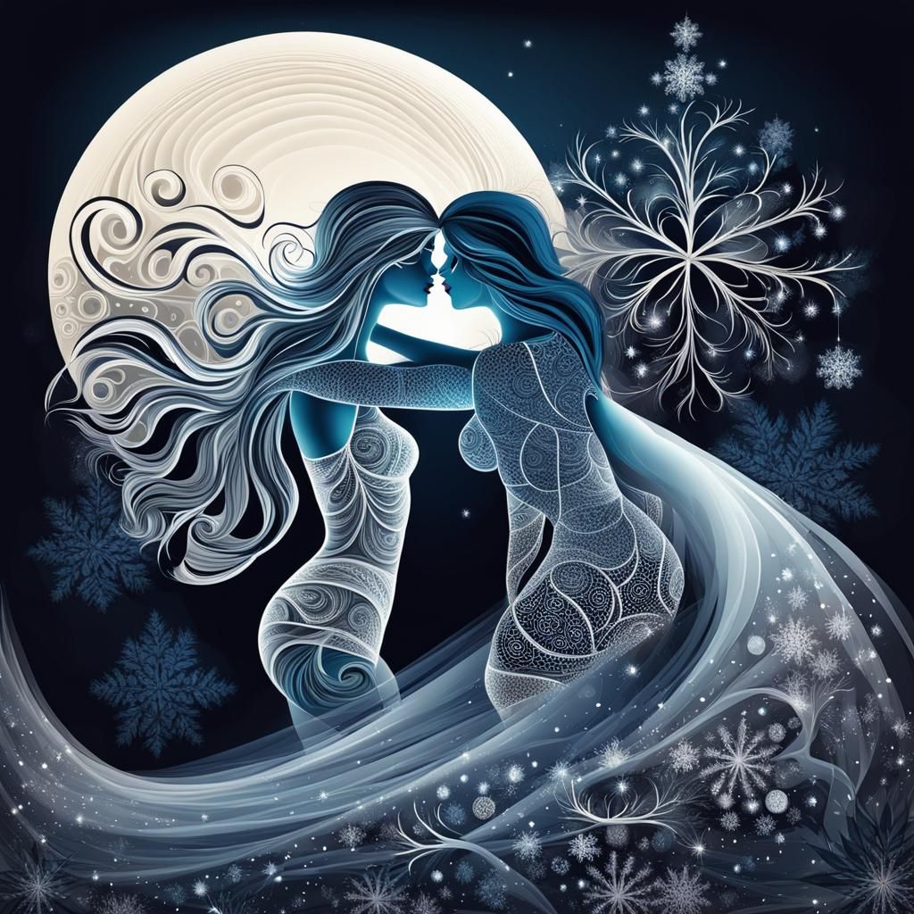 Christmas Kiss: Woman and Snowman in Abstract Vector Art