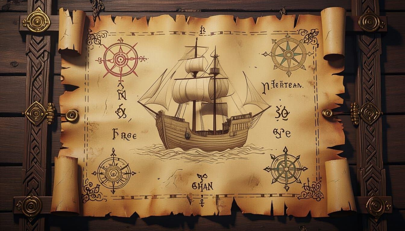 Mystical Pirate Map in Digital Art Style