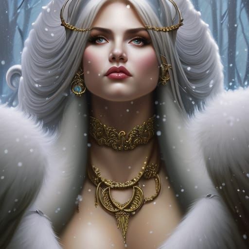 Ethereal Woman with White Hair in Snow