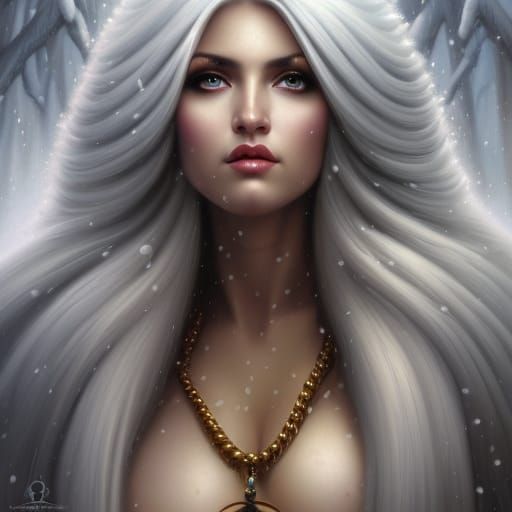 Ethereal Woman with White Hair and Horns