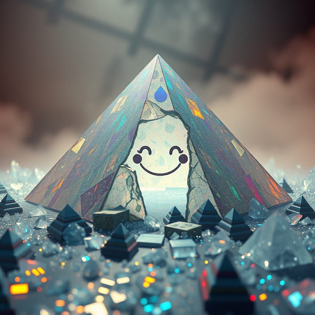 CGI Diorama of Dissolving Iridescent Pyramid