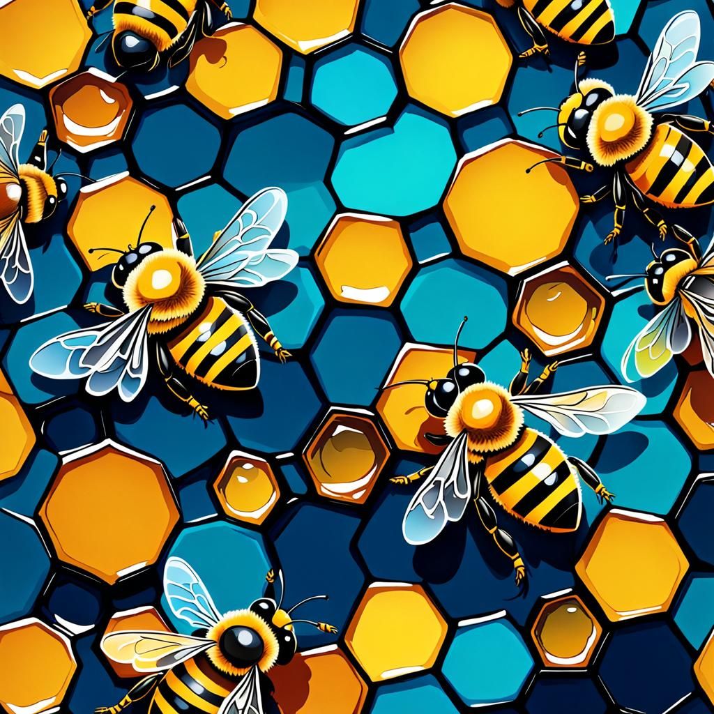 Abstract Art: Bees Making Honey with Fine Details