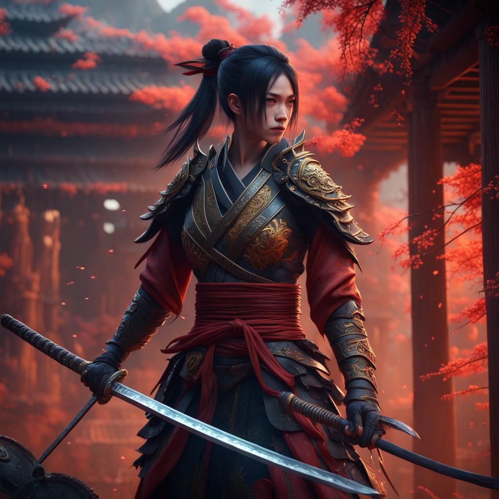 Detailed Katana Matte Painting in Deep Color