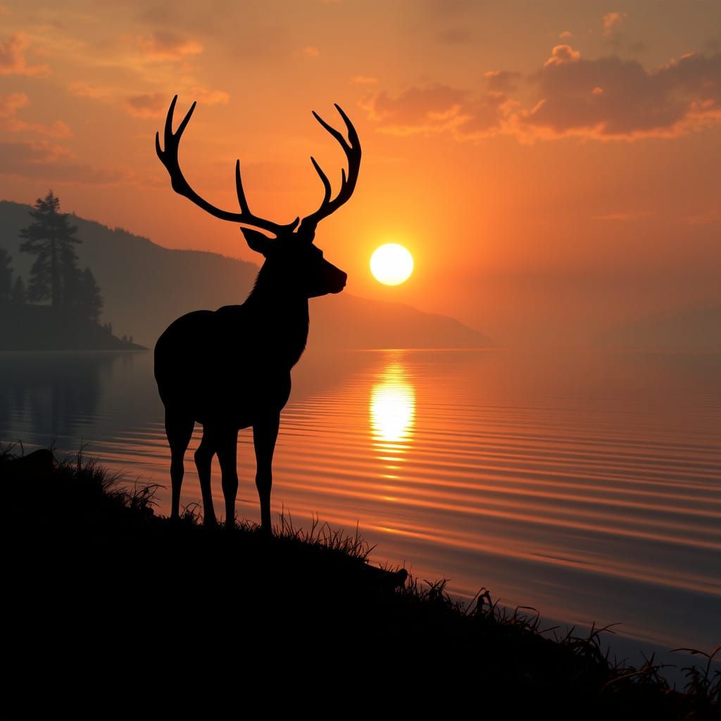 Majestic Buck Deer Basks in Sunset Glow