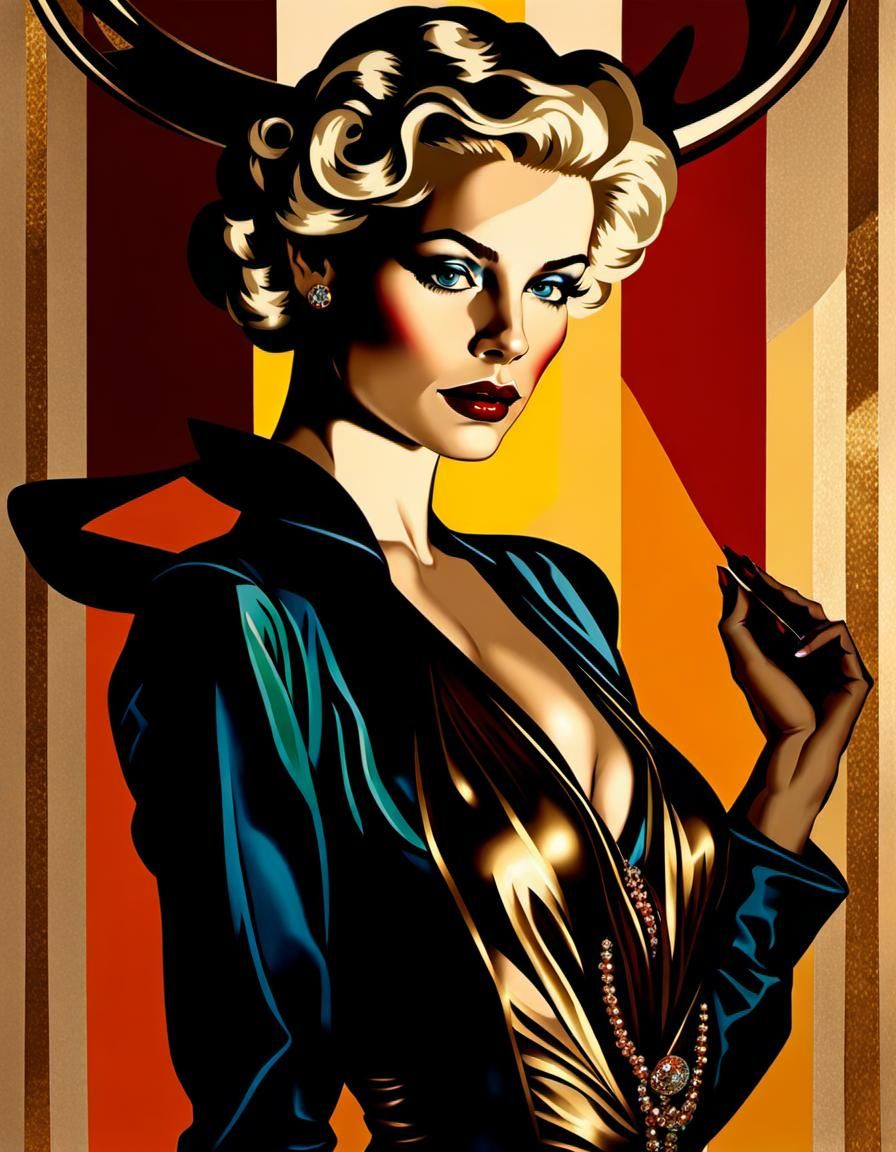 Antlered Woman in Jewel Tones and Chiaroscuro