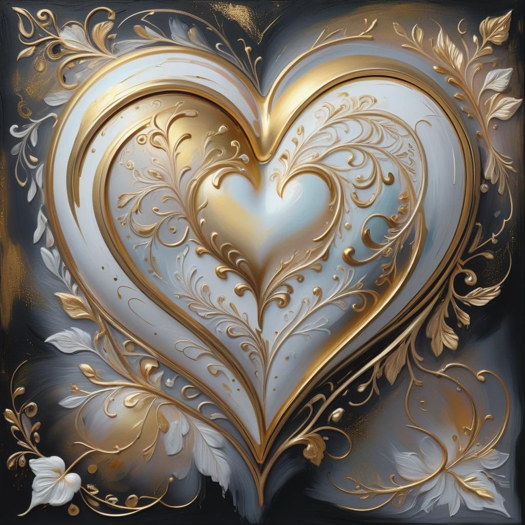 Ornate Heart with Golden Filigree as Oil Painting
