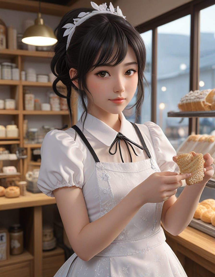 Anime Style Japanese Woman in Bakery