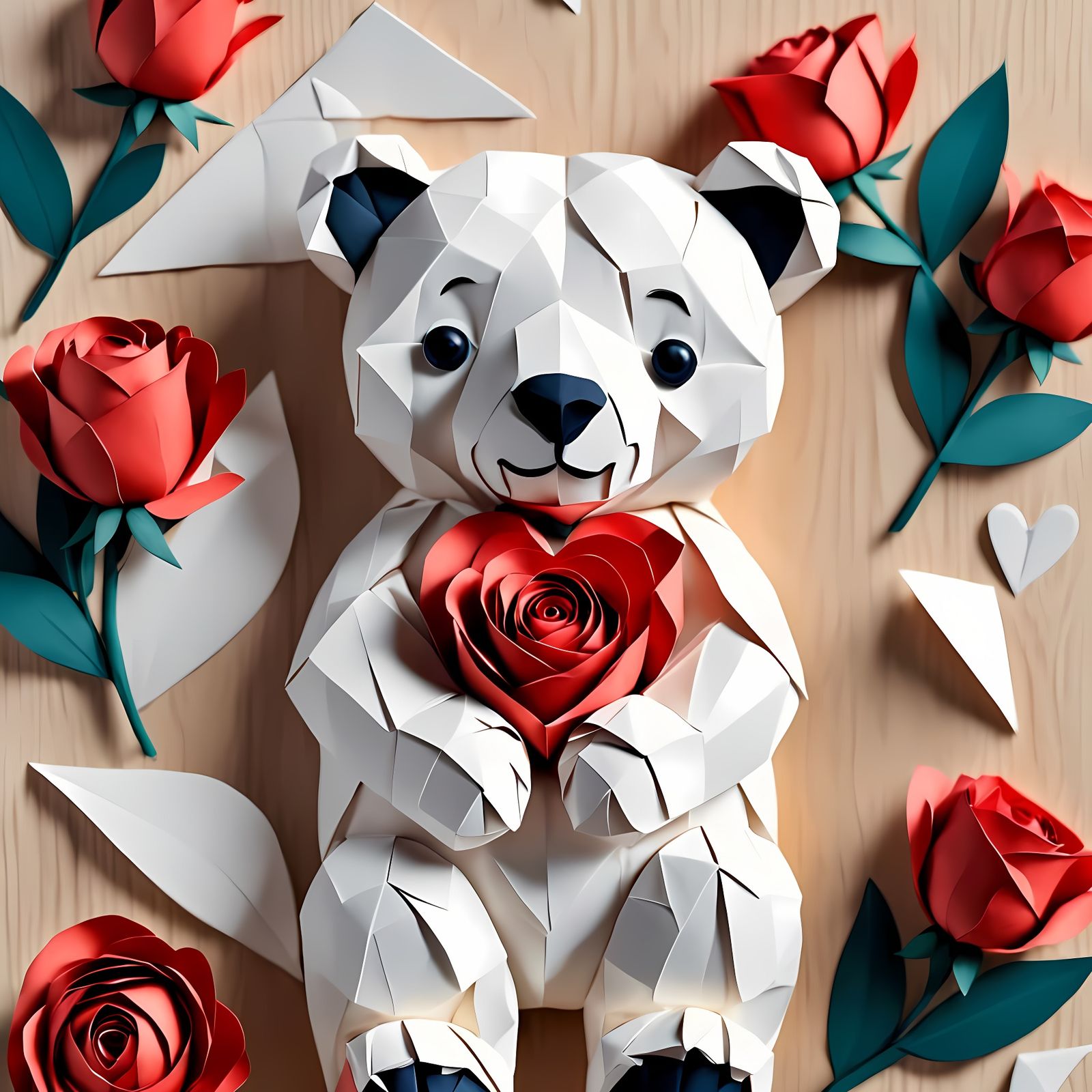 Whimsical Bear of Love in Red Roses