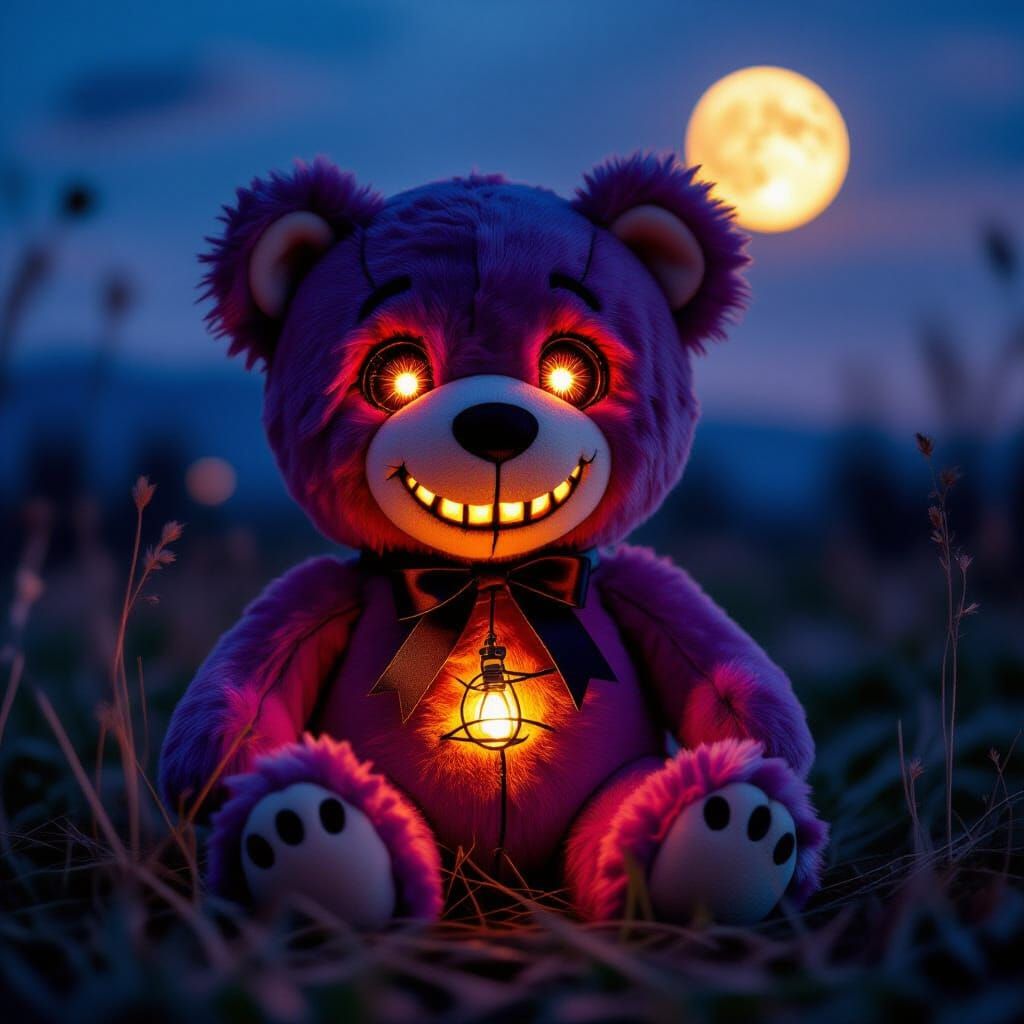 Sinister Plush Toy Under Pale Moonlight